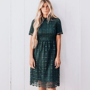 - Jessakae Romantic Collared Lace Dress in Emerald